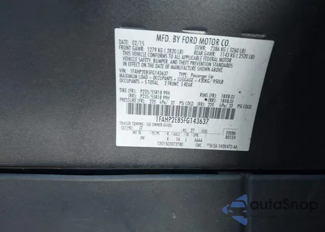 2015 Ford Taurus Sel from USA, damaged, VIN 1FAHP2E85FG143637
